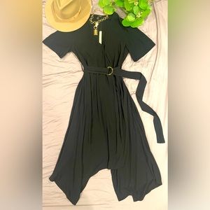 Banana Republic Midi Wrap Dress | Black | Short Sleeve | Belted | Petite Size 4